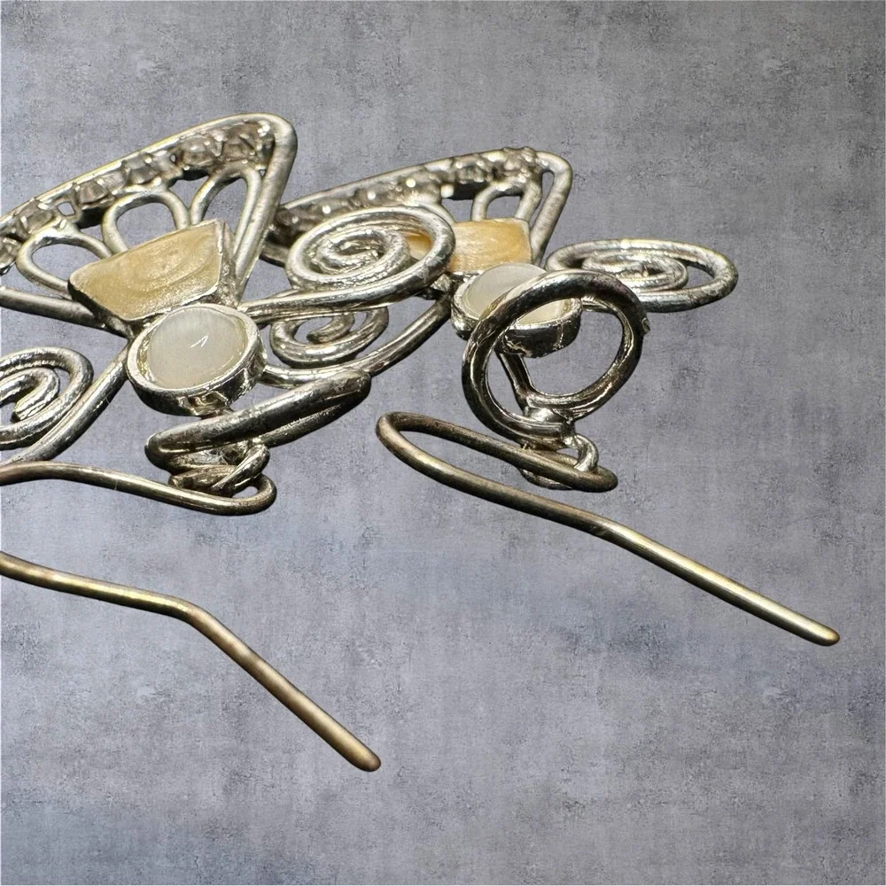 Angel Drop Earrings‎ Womens Silver Tone Yellow Enamle Clear Rhinestone Dangle
